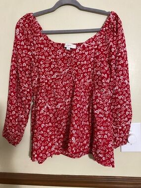 LOFT Red Heart-Print Peasant Top
